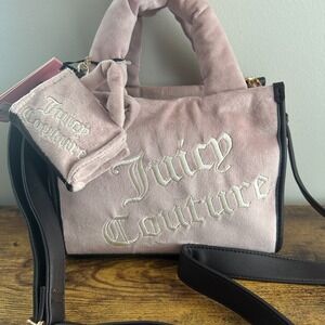 New Juicy Couture 2 in 1 Matching Pink Brown Tote Crossbody Handbag Cute Plush